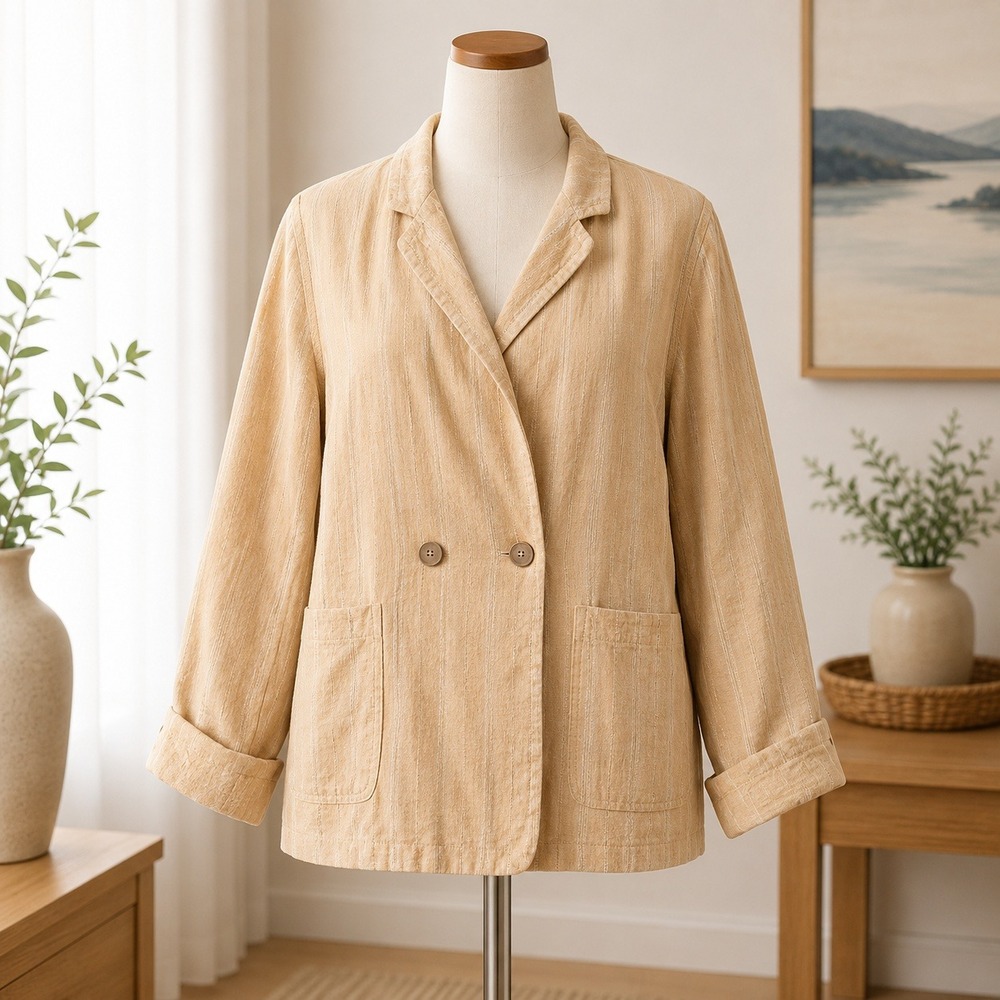 Lauren Conrad Pinstripe Double Breasted Blazer Womens XL Tan Apricot Casual